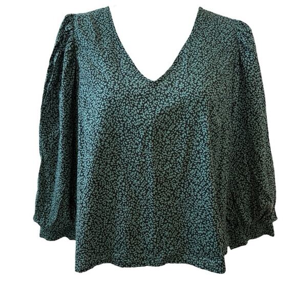 A New Day Green Black Blouse Large - Picture 1 of 4